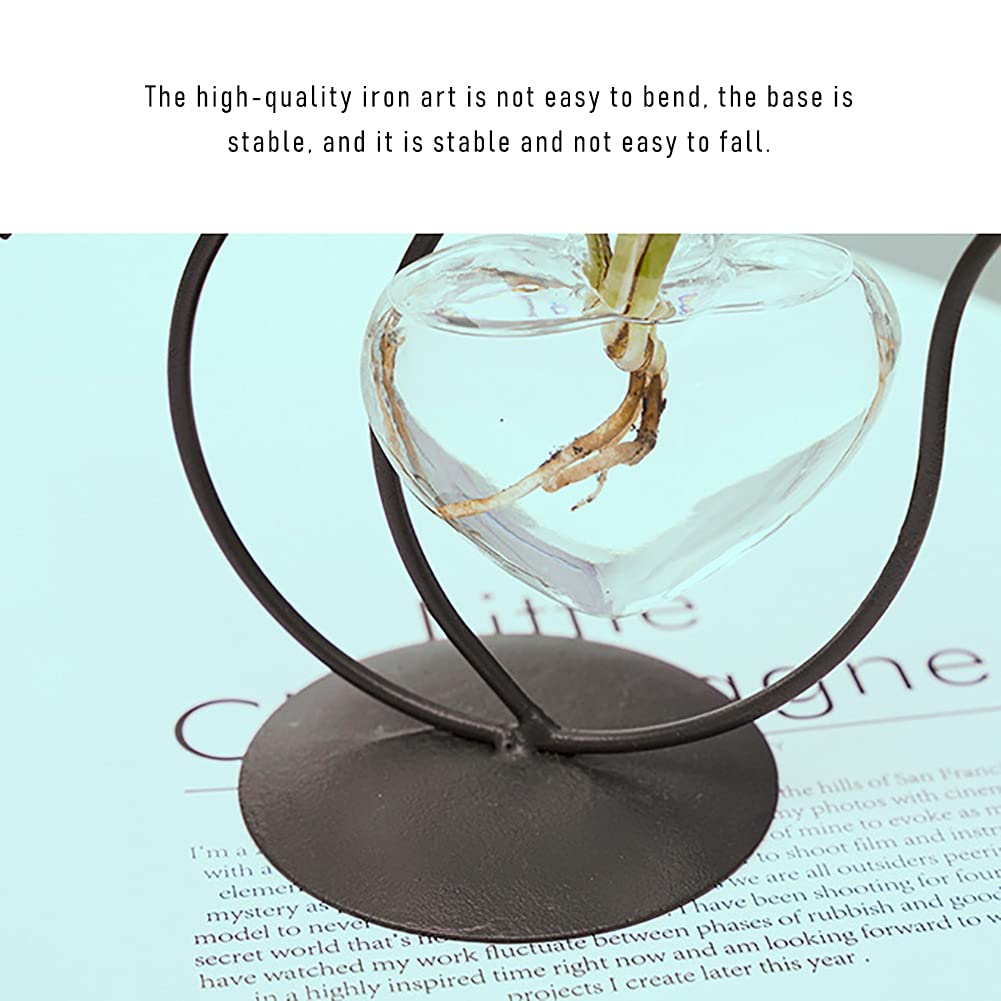 Lifeuping 2PCS Desktop Heart Glass Planter Vase Holder, Cat Plant Metal Stand Cat Gifts for Hydroponics Plants Terrarium Home Garden Decor Outdoor Planter Ideas Cat Lovers