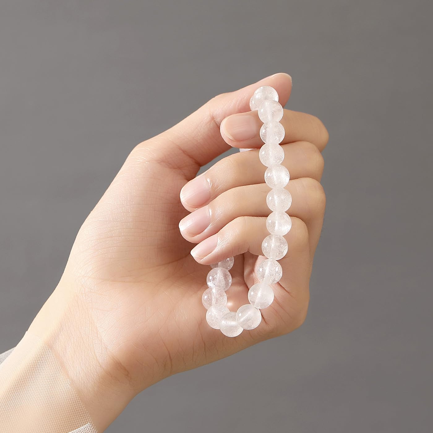 MAIBAOTA Clear Quartz Bracelet, Healing Crystal Bracelets for Women, 8 mm Natural Crystal Beaded Bracelets, Crystal Jewelry Gifts for Mom, Mothers Day Gifts