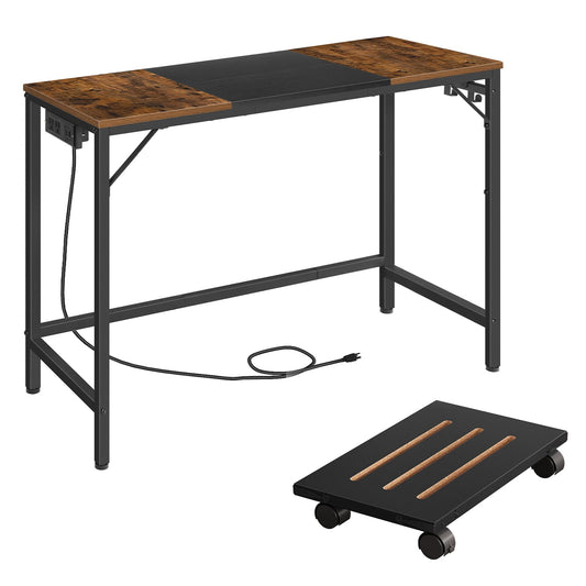 HOOBRO Computer Desk and Mobile PC Stand Bundle, Home Office Desk with Power Outlet, Ventilated Computer Tower Stand, BF41UDN01-BB46CJ01