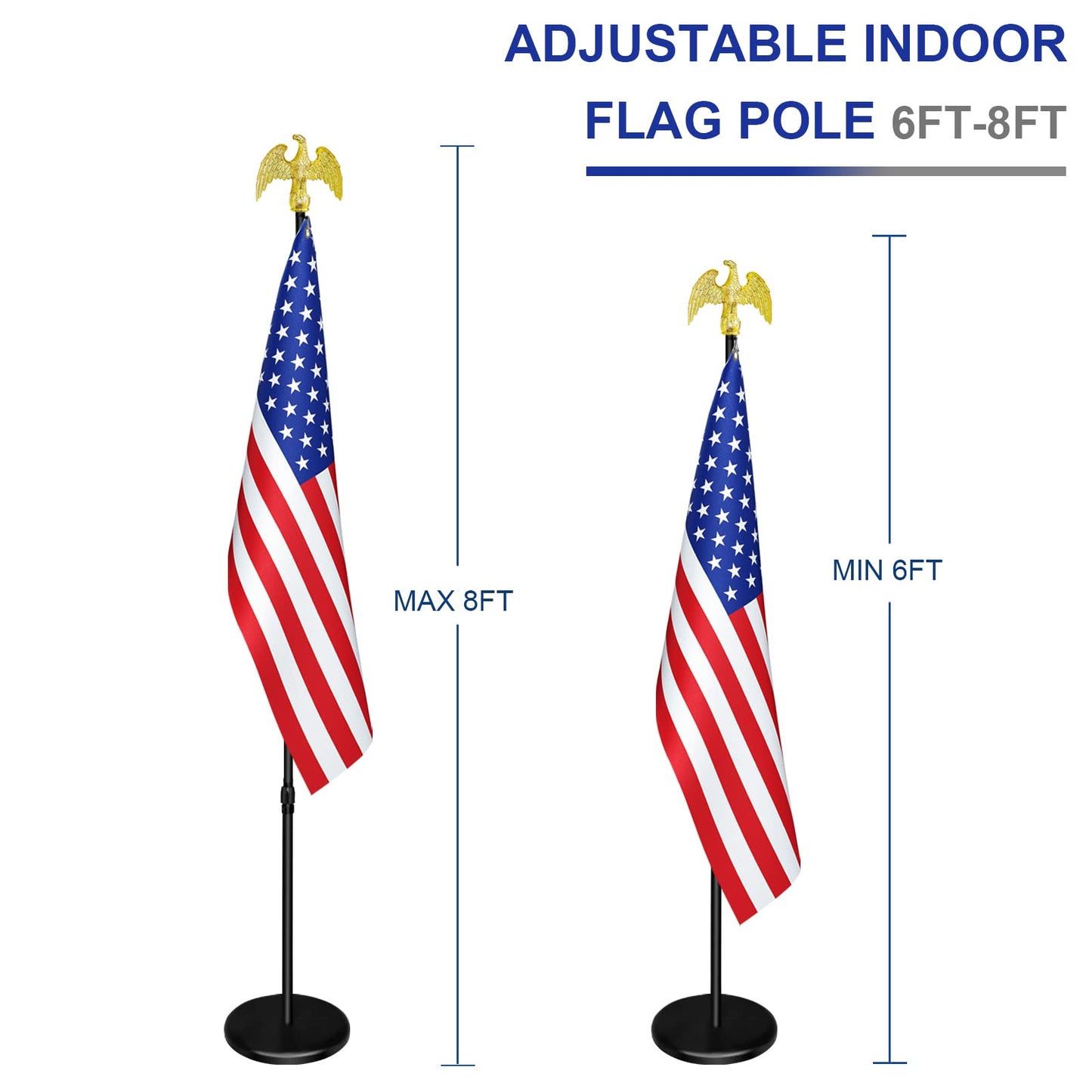 SENZHIYI Indoor Flag Pole Kit with Base and Eagle Topper 6ft-8ft,Aluminum Telescoping Flagpole Indoor for Office,School,City Hall Heavy Duty Indoor Flag Pole and Stand