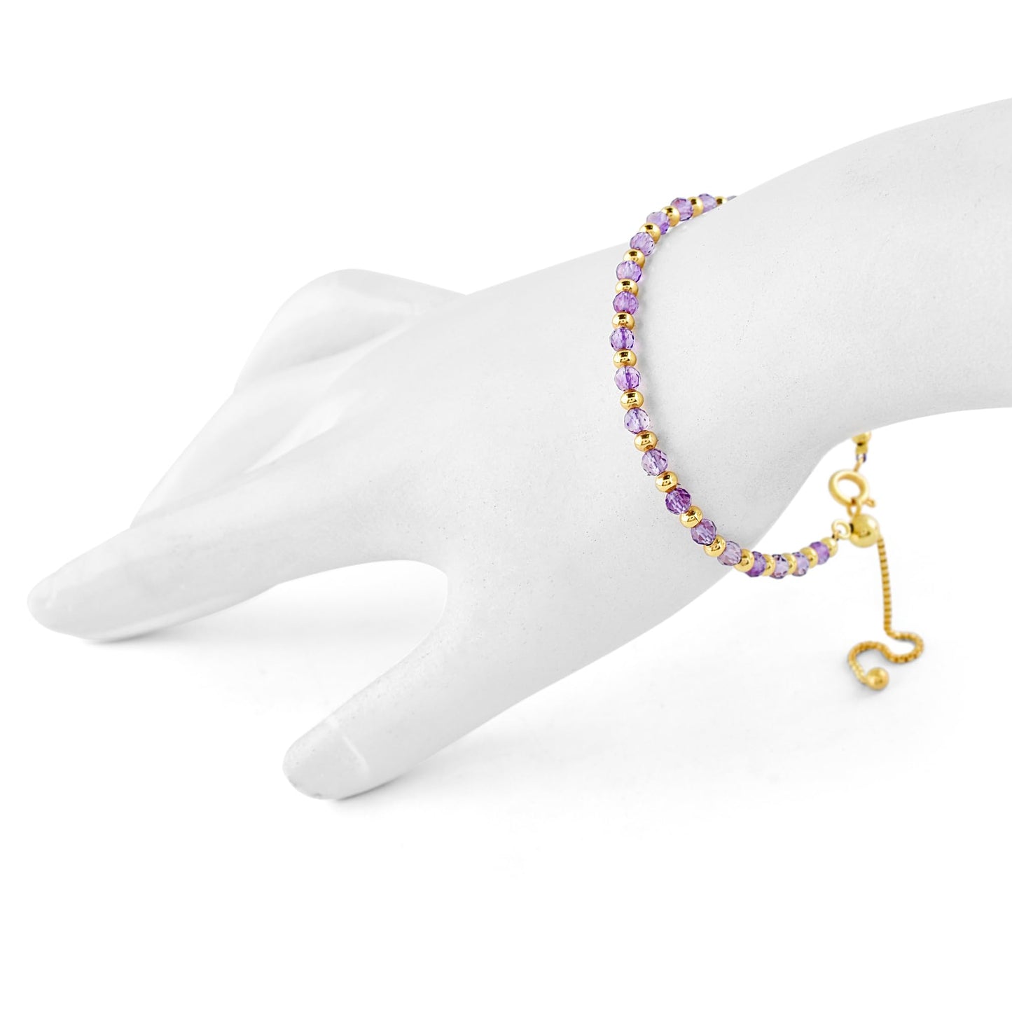 QNAVIC Purple Amethyst Dainty Bangle Bracelet For Women, Chakra Healing Crystal Gemstone February Birthstone, Gold Plated Ball link Bracelet 6-8 Inches Christmas and Birthday Gifts for Her