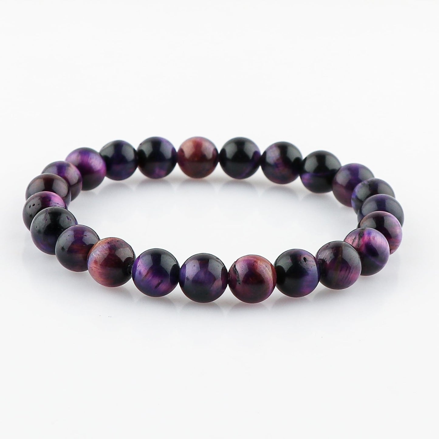 CRYSTALINES Natural Purple Tiger Eye Gemstone Stretchable Bracelet for Men Women, Handmade Jewelry, Chakra - Healing - Yoga - Spiritual - Protection | Birthstone | Unisex | Statement Christmas Gifts