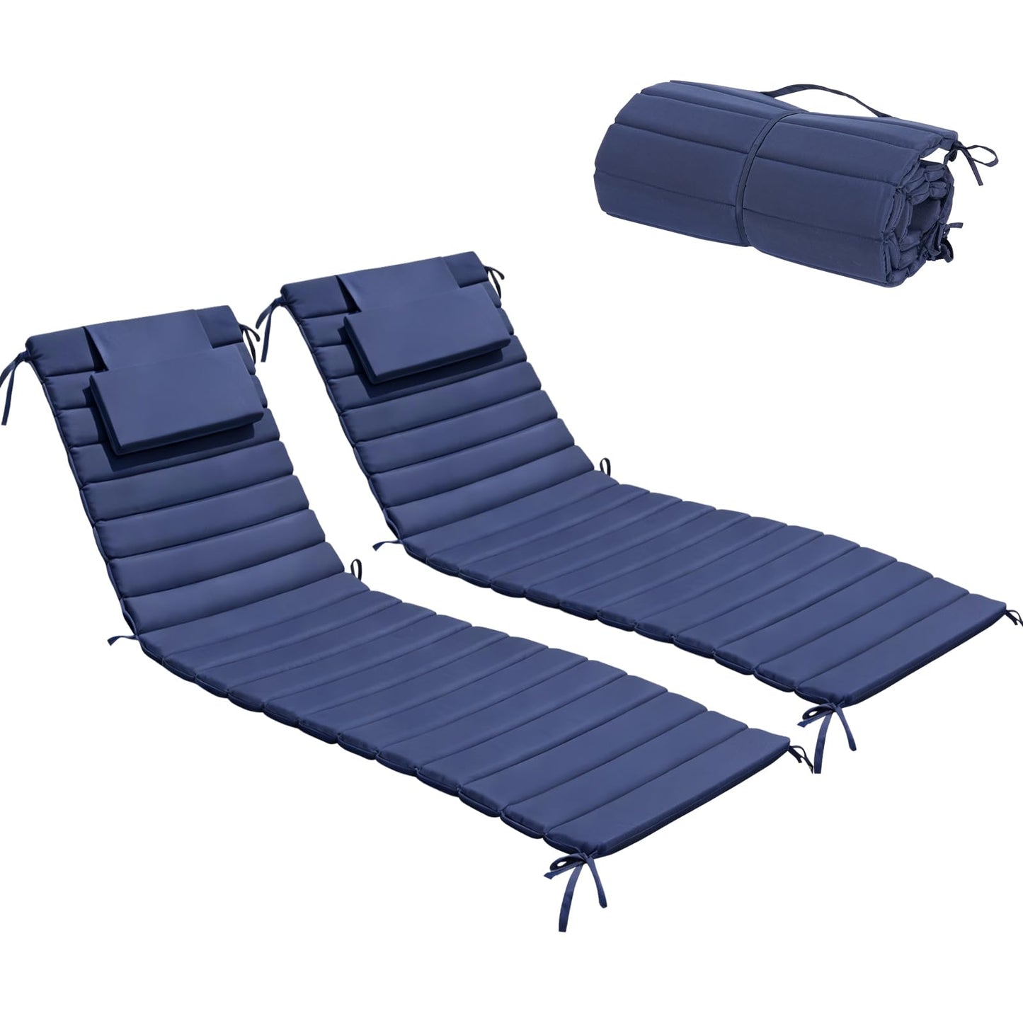 Minventiss Chaise Lounge Cushion Outdoor Set of 2，Patio Foldable Chaise Lounger Cushion，Foldable Waterproof Pool Lounge Chair Cushions with Straps, Lounger Cushions for Outdoor Furniture，71''Lx21''W