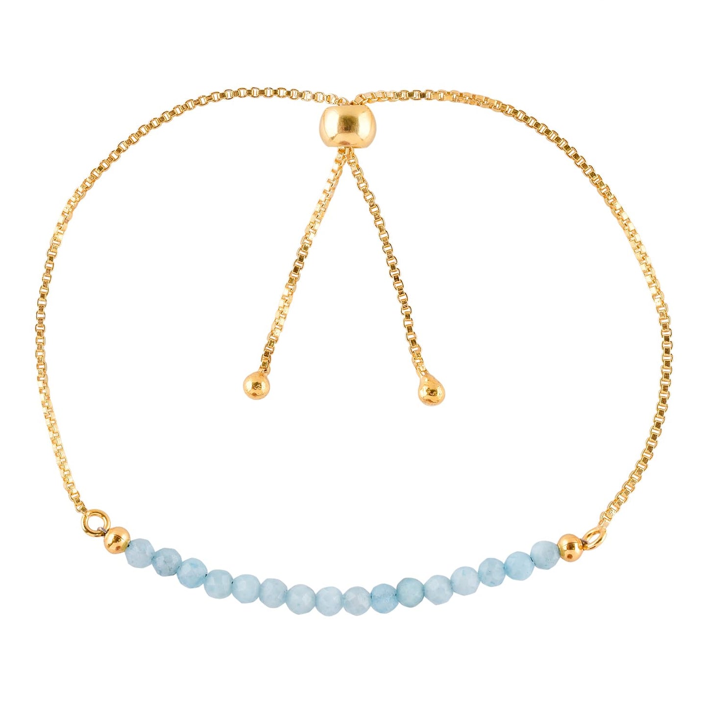 InfinityGemsArt Larimar Bracelets For Women, Natural Birthstone Jewelry Blue Beads Beaded Stone Bolo Slider Crystals Gemstones Jewelry, 14K Gold Plated Adjustable Chain, Valentines Day Gifts For Her
