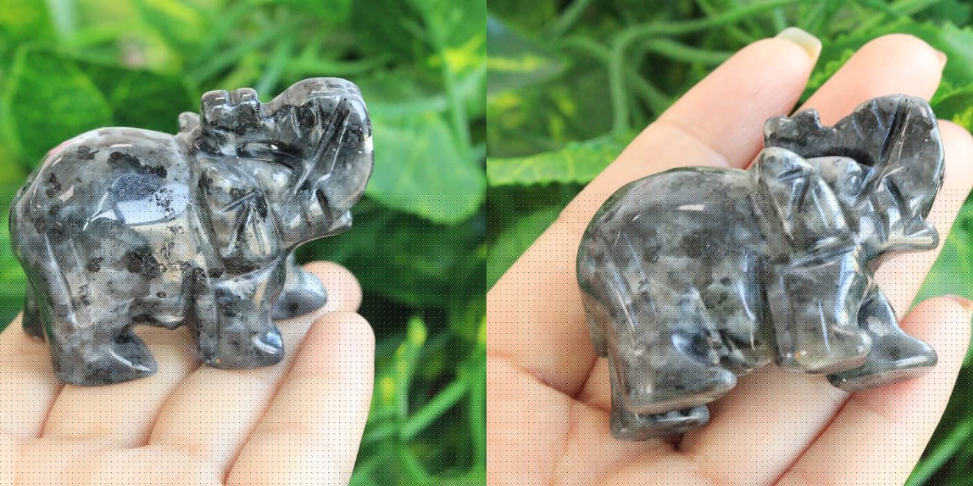 2" Black Labradorite Elephant Decor Cute Polished Natural Stone Hand Carved Pink Healing Crystal Sculpture Statue Figurines Gemstone Hippie Home Room Office Desk Decoration Gifts for Women Men