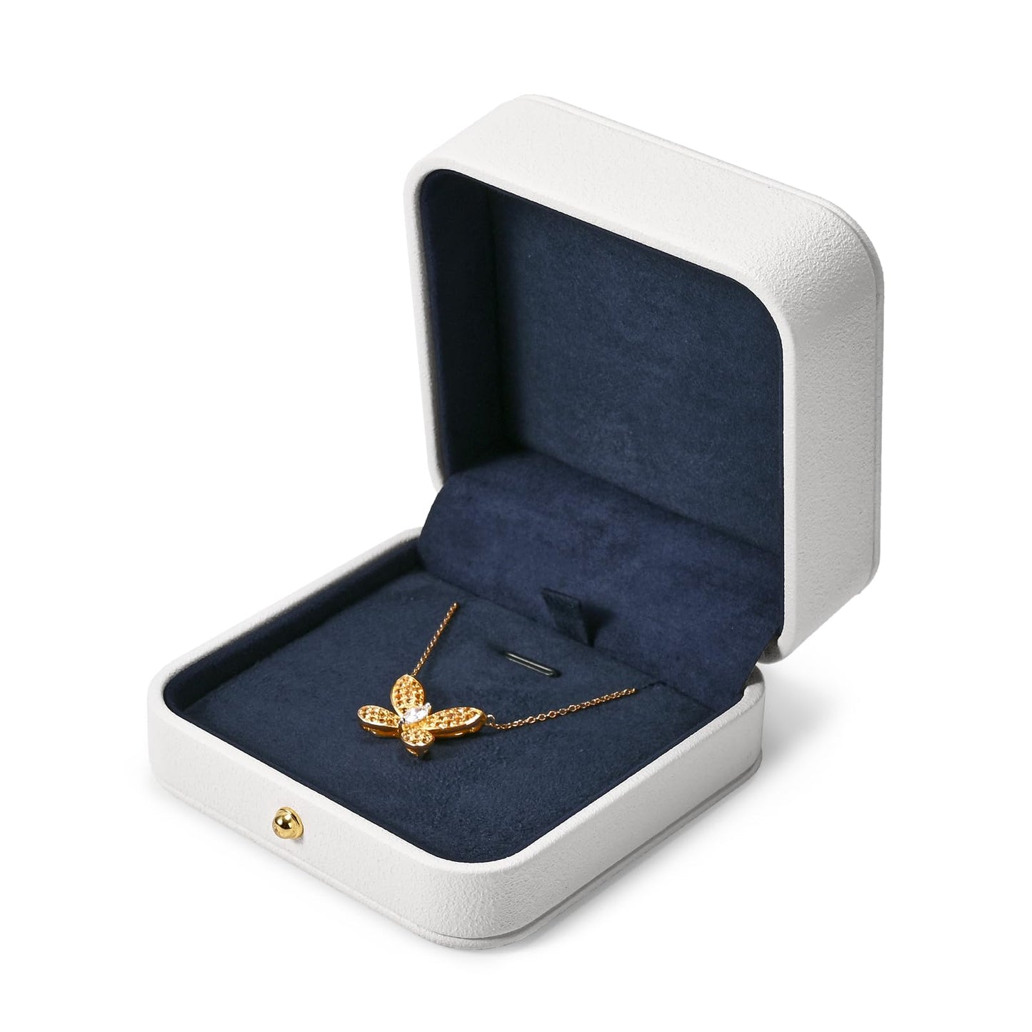 Woodten Blue Velvet Interior Jewelry Gift Box for Necklace & Pendant - Premium PU Leather Jewelry Necklace Elegant White Jewelry Box for Gift