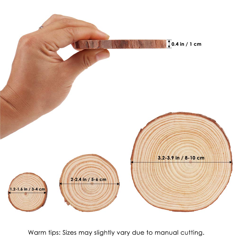 Natural Wood Slices, Tiberham 21 Pcs 1.2-3.9 Inches Unfinished Wooden Circles Round Rustic Wood with Bark, Solid Log Discs Craft Wood Kit for Arts DIY Crafts Christmas Home Decorations