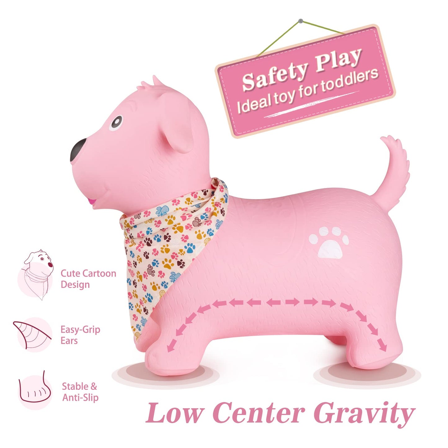INPANY Bouncy Dog Hopper for Toddlers-Hopping/Bouncing/Bounce Hoppers, Jumping Toys, Inflatable Ride-on Animal Toy for Kids/Boys/Girls 2, 3, 4, 5 Years Old Gifts(Pump Included)