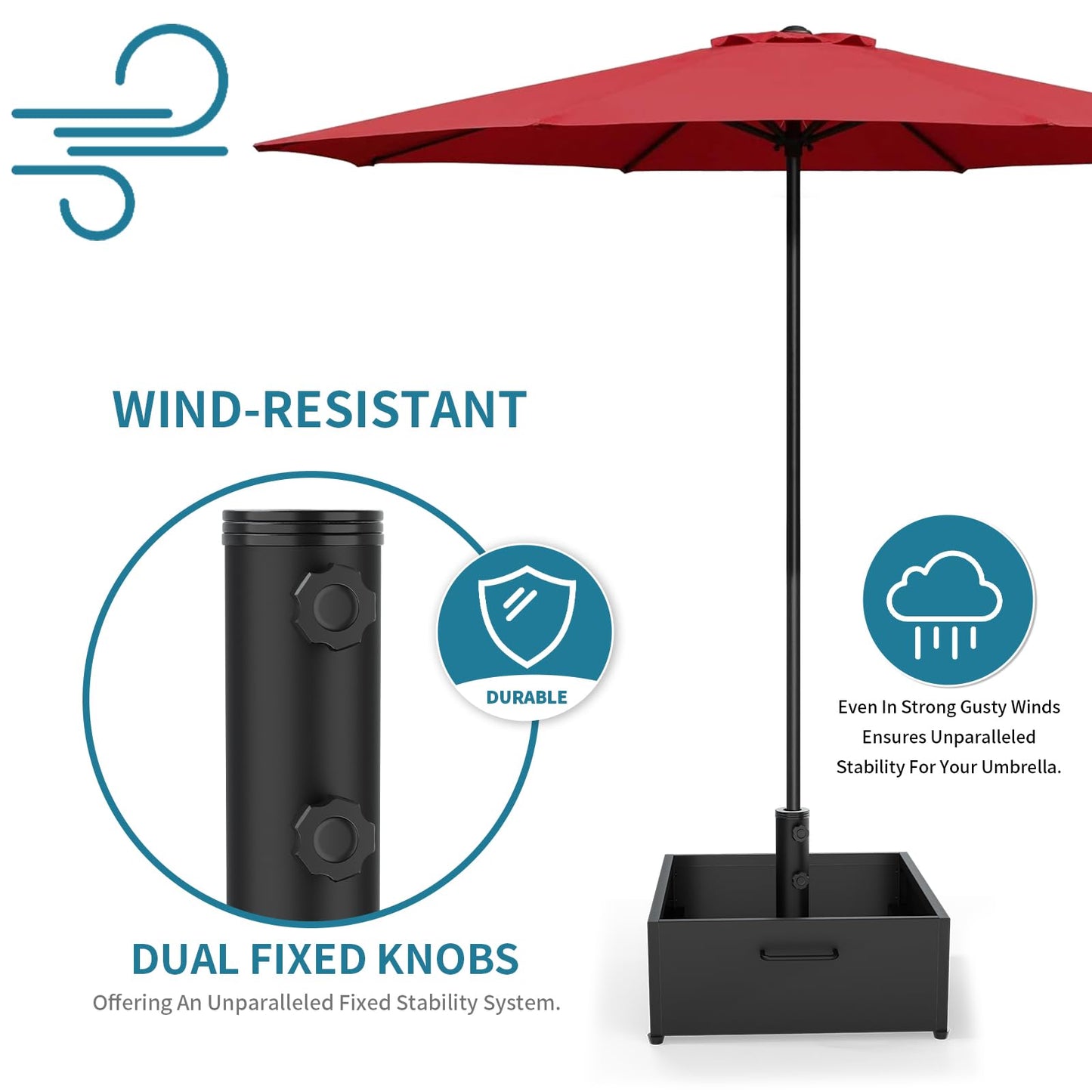 Heavy-Duty Umbrella Base with Wheels,150lb Capacity Fillable Planter Umbrella Stand, Rust-proof Steel Umbrella Holder with Handle & Anti-Collapse Pads, for Outdoor, Patio, Garden, Deck, Poolside, Lawn