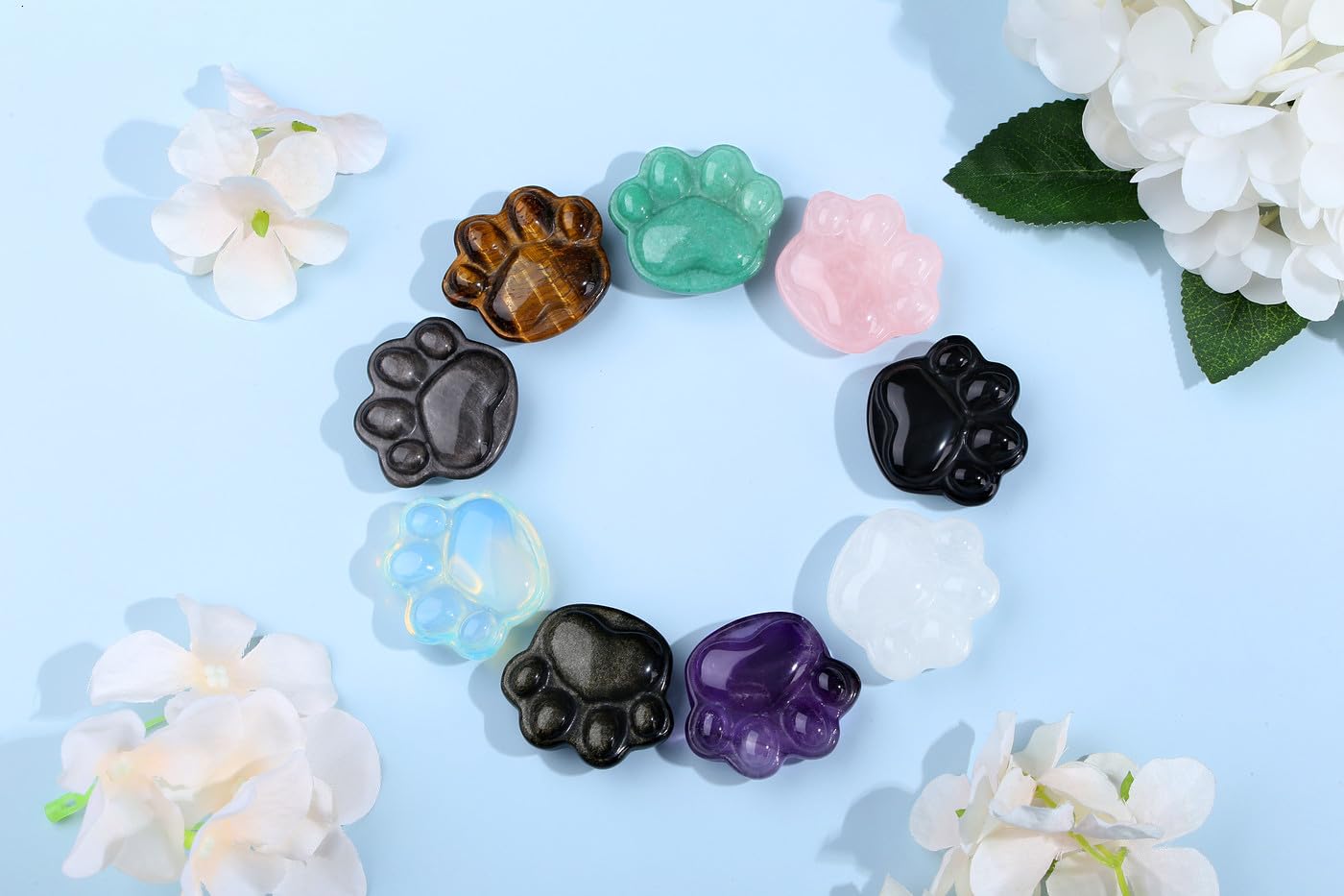 NUKAYAI Rose Quartz Cat Paw Crystal Statue Carved Figurines Worry Stones Natural Crystals and Healing Stones Decor Cat Sculpture Spiritual Cute Stone Pink Cat Lover for Women
