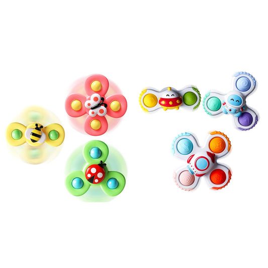 ALASOU 6 PCS Suction Cup Rotating Toys(3 Farm+3 Space) for Infant and Toddlers
