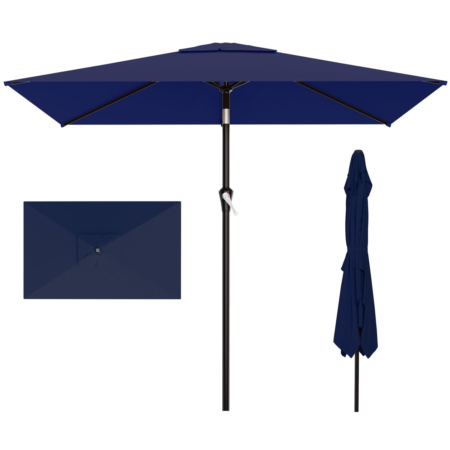 AreShark 6.5' x 10' Rectangular Patio Umbrellas for Outdoor, Outdoor Table Umbrella, Large Outdoor Patio Umbrellas with 6 Sturdy Ribs for Pool, Garden, Deck & Market (Navy)