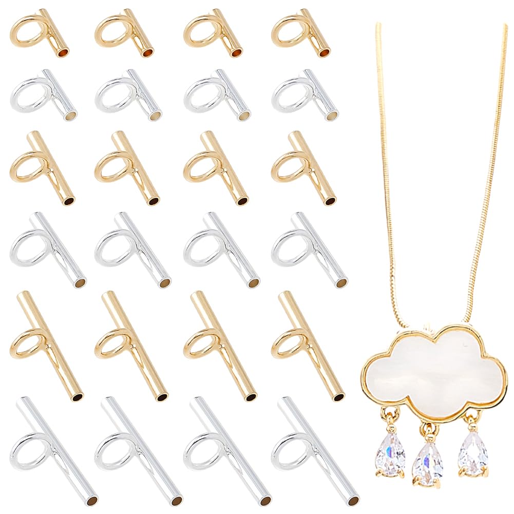 SUPERFINDINGS 24Pcs 3Size Brass Pin to Pendant Converter Brooch Converters Brooches Pins to Pendant with Tube Bails (Golden & Silver) for Necklace Keychain Hair Accessory, 8x8~20x6mm Hole: 4mm