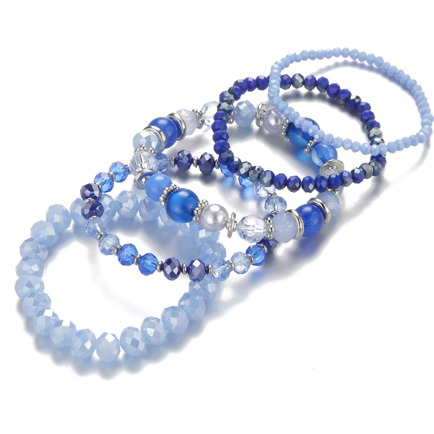 Noessla Beaded Boho Stretch Bracelet Colorful Stackable Crystal Beads Bracelets Trendy Costume Jewelry Mothers Day Gifts for Women(21-Sapphire)