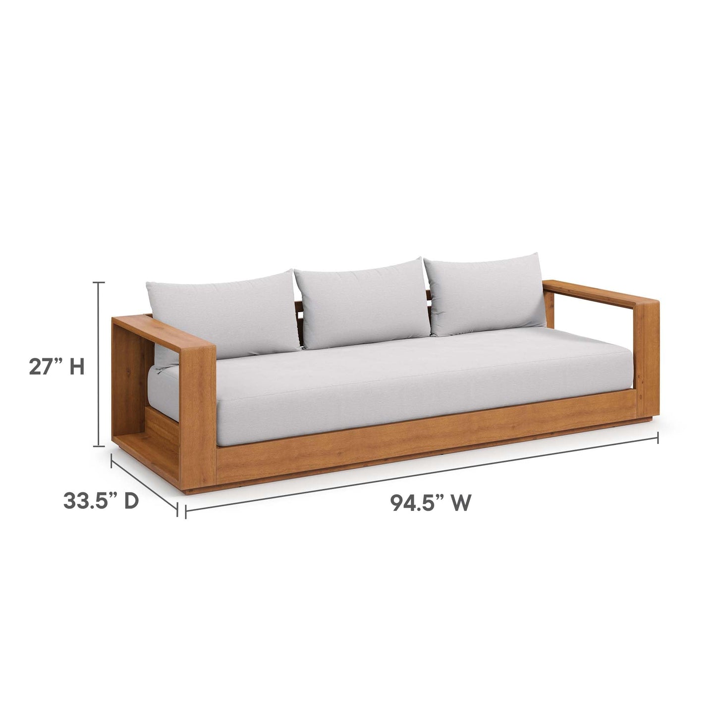 Modway Tahoe Acacia Wood Outdoor Patio Sofa in Natural Light Gray with Weather-Resistant Cushions - Ideal as a Porch Couch or Sunroom Sofa