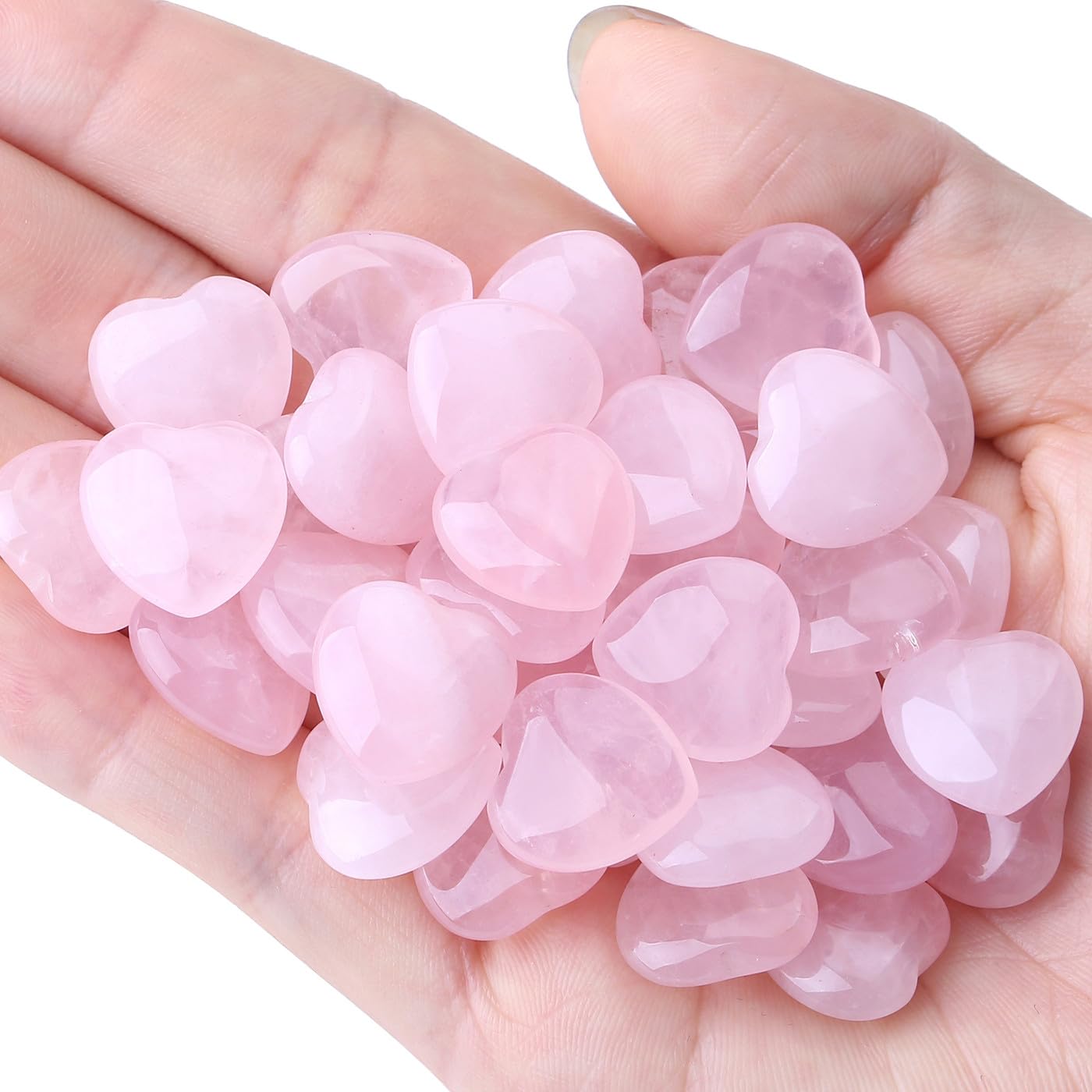 NUKAYAI 20PCS Rose Quartz Crystals Pink Trinkets Hearts Worry Stones Polished Healing Crystal Natural Cute Pocket Tiny Love Set Reiki Balancing Meditation Mothers Day Bulk Gifts for Women