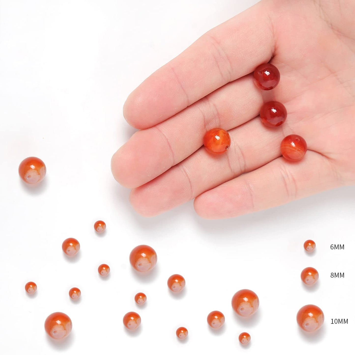 35pcs 10mm Natural Stone Beads Red Carnelian Striped Agate Beads Energy Crystal Healing Power Gemstone for Jewelry Making, DIY Bracelet Necklace