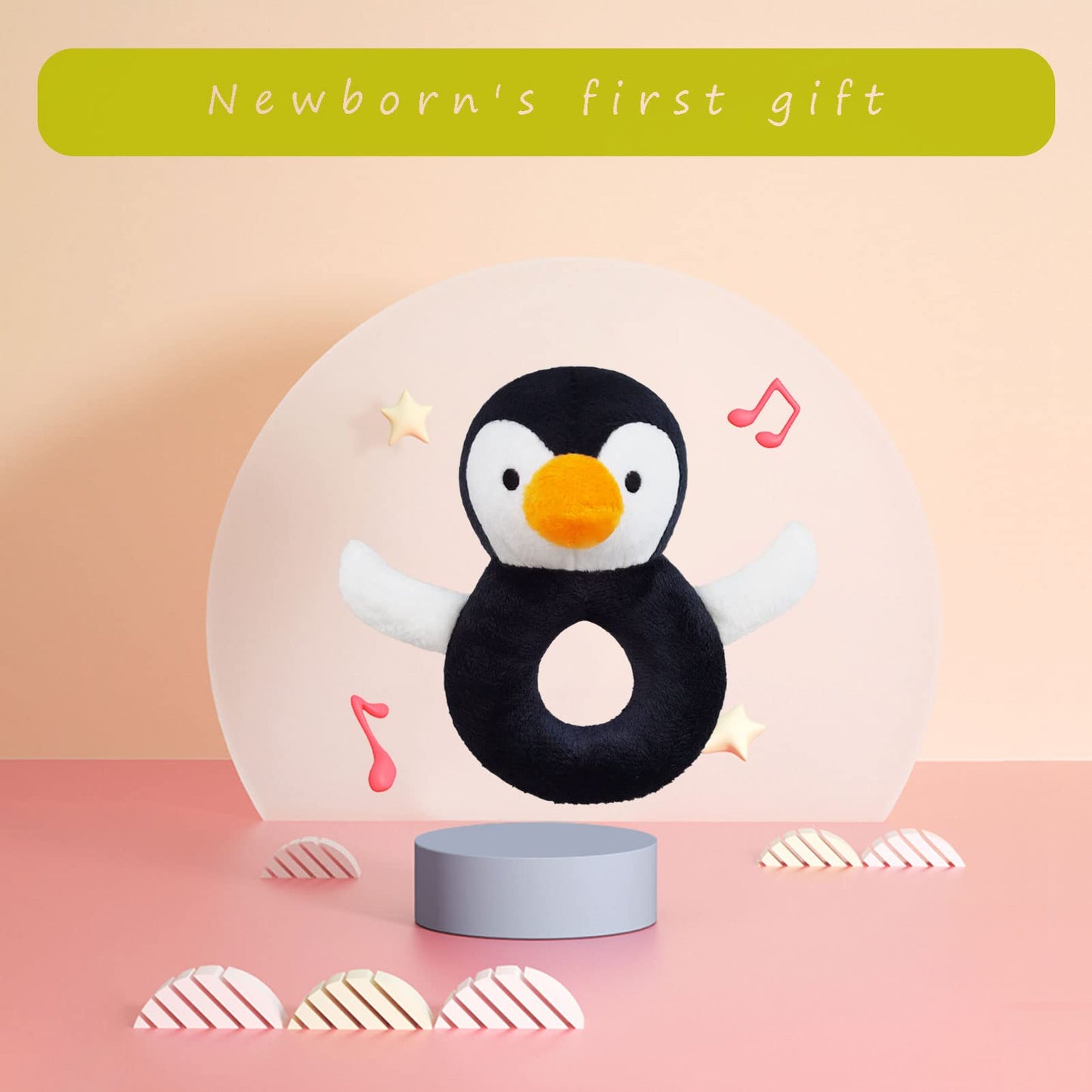 Doindute Baby Penguin Soft Rattle Toy, Penguin Plush Infant Shaker Rattle Easy-Grasp Stuffed Animal Toy, Gifts for Newborns Babies Toddlers Boys Girls, Black&White, 5 Inches