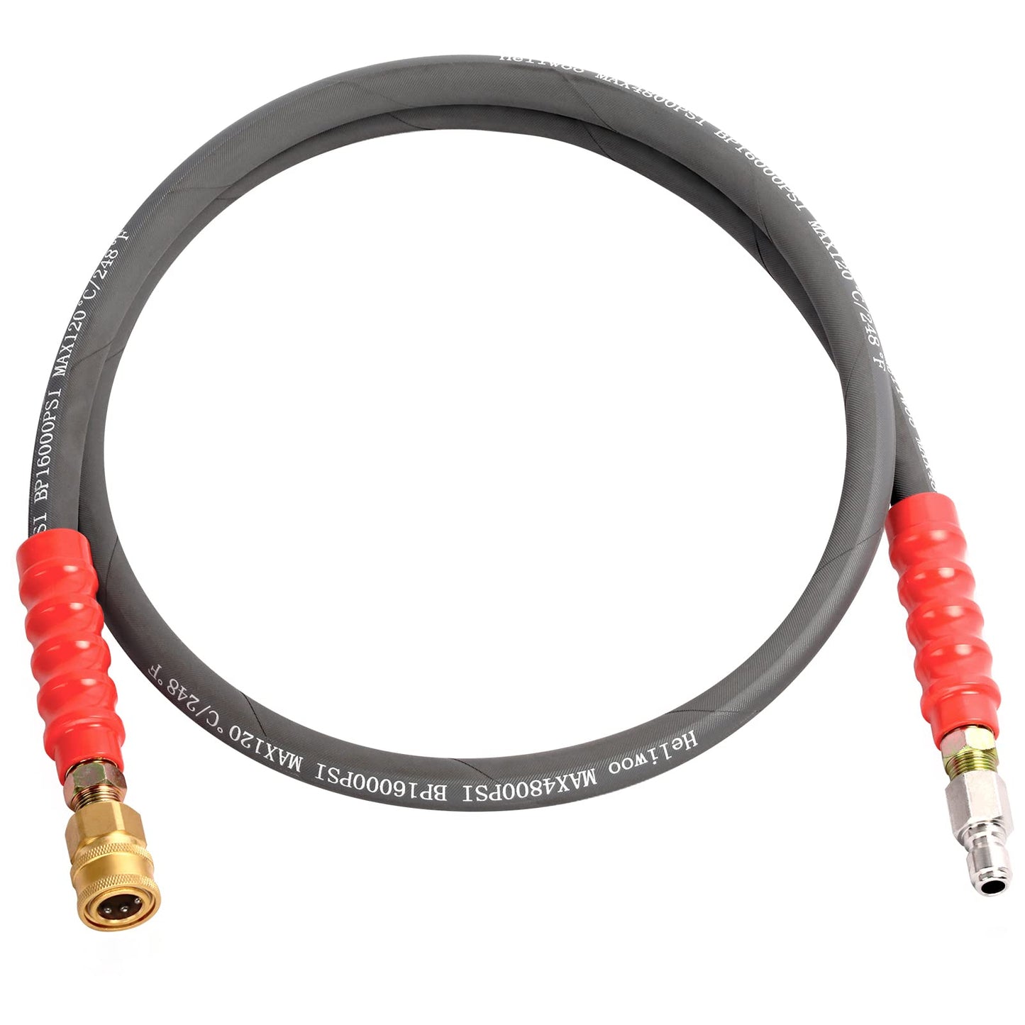 Heliwoo Pressure Washer Whip Hose 5FT, 3/8'' Reel Connector for Power Washer, 248°F Hot Water Jumper with 3/8'' Quick Connect Adapter Set, Steel-Braided-4800 PSI