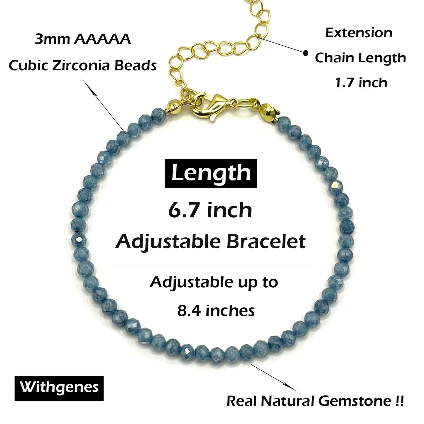 Dark Blue Beaded Bracelets for Women Gem Beaded 14k Gold Plated Bracelet Dainty Valentines Mother Gifts Inspirational Ocean Jewelry, Deep Sea Blue
