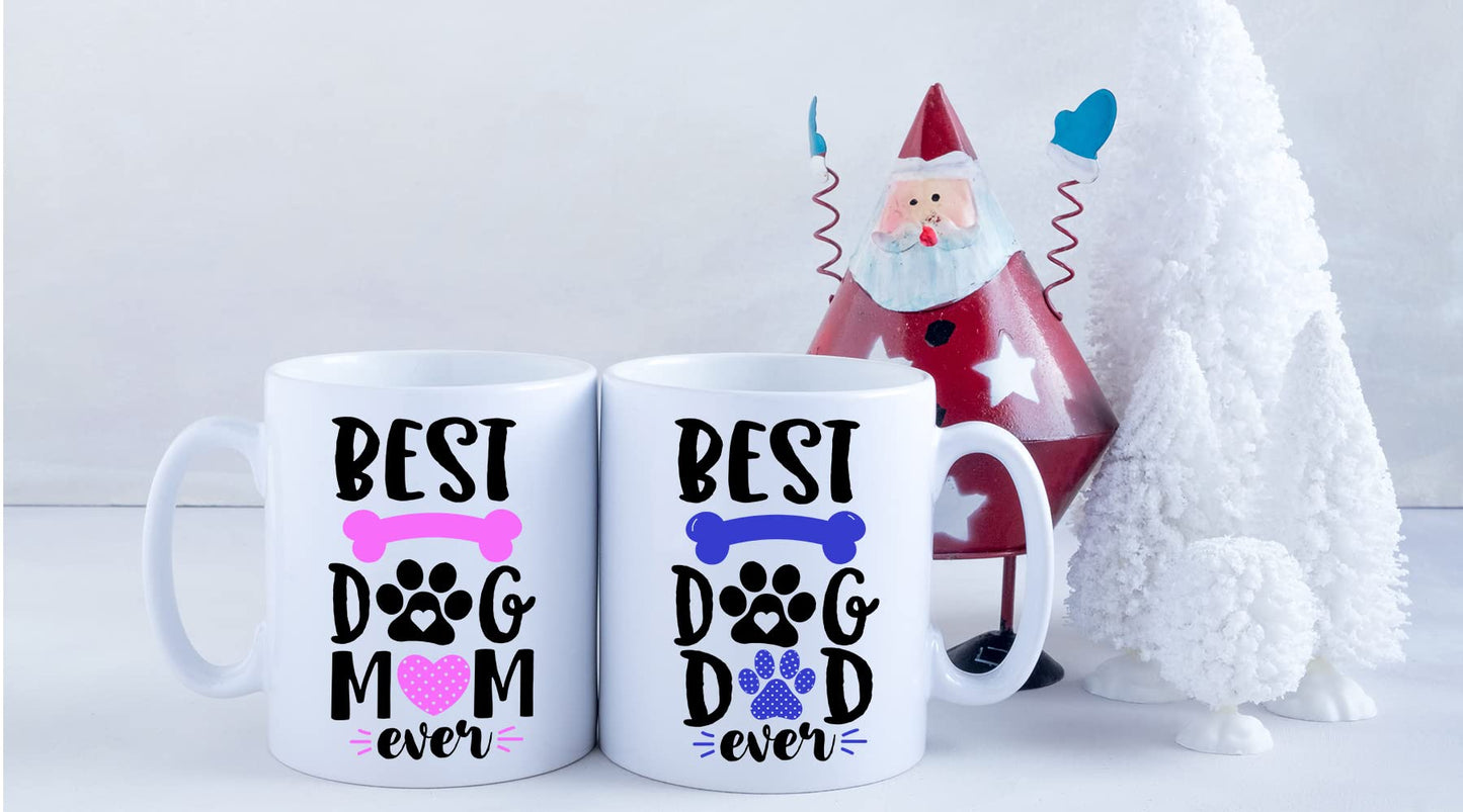 AW Fashions Best Dog Mom Best Dog Dad Couple Mug 11oz Set of 2 Funny His & Her Cups - Animal Rescue or Adoption Pet Lover Ideas Dog Mother Crazy Dog Lady Best Mom & Dad Ever Mugs Fathers Mothers Day