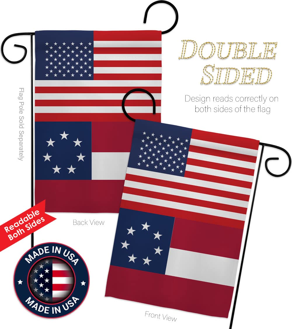 US Star & Bars Garden Flag - Set with Stand Patriotic Historic July Memorial Veteran Independence United State American - House Decoration Banner Small Yard Gift Double-Sided Made in USA 13 X 18.5