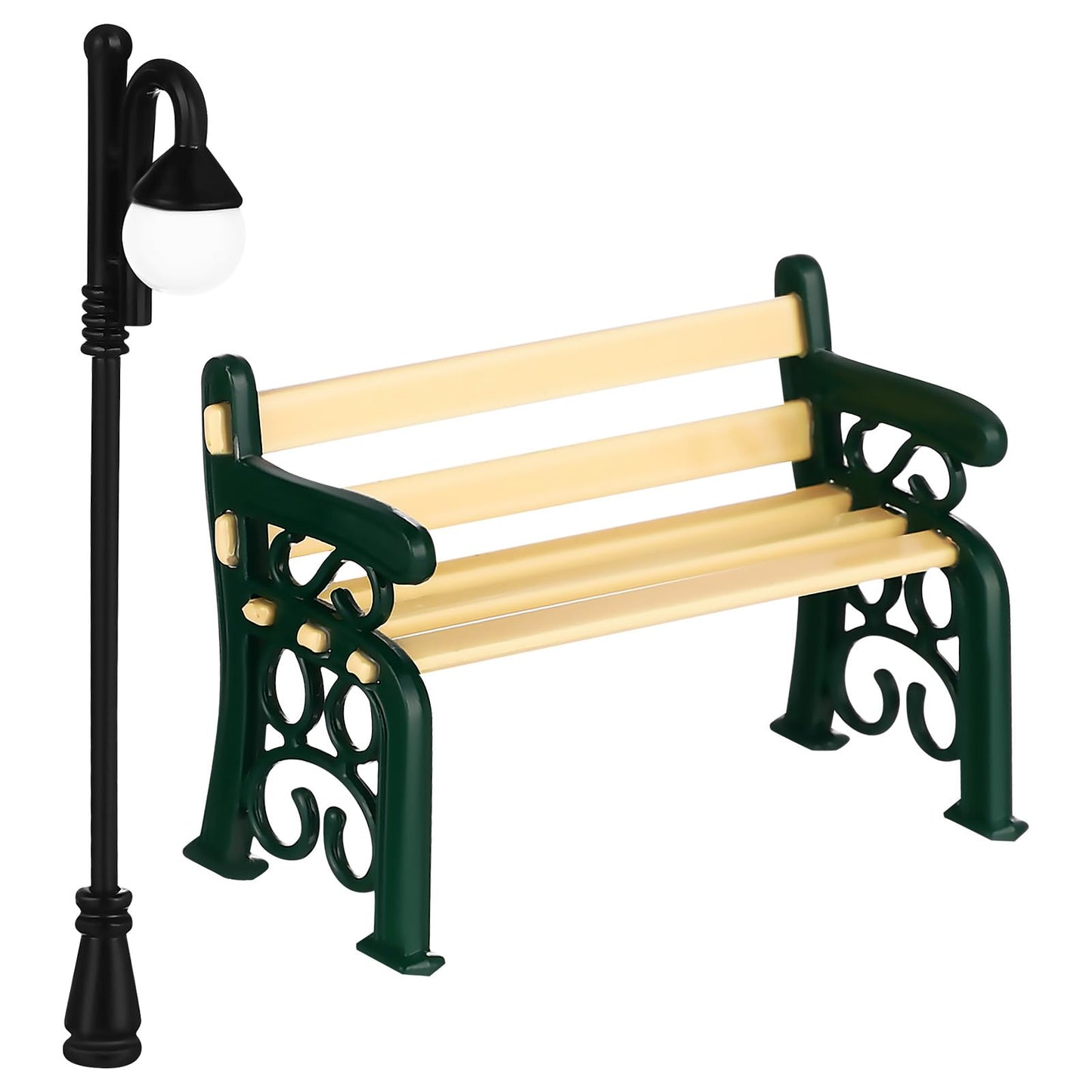 JOINPAYA Miniature Street Bench Set: Dollhouse Miniature Park Bench with Curved Street Lamp Decor Mini Furniture Accessories for Micro Scene Dollhouse Decor