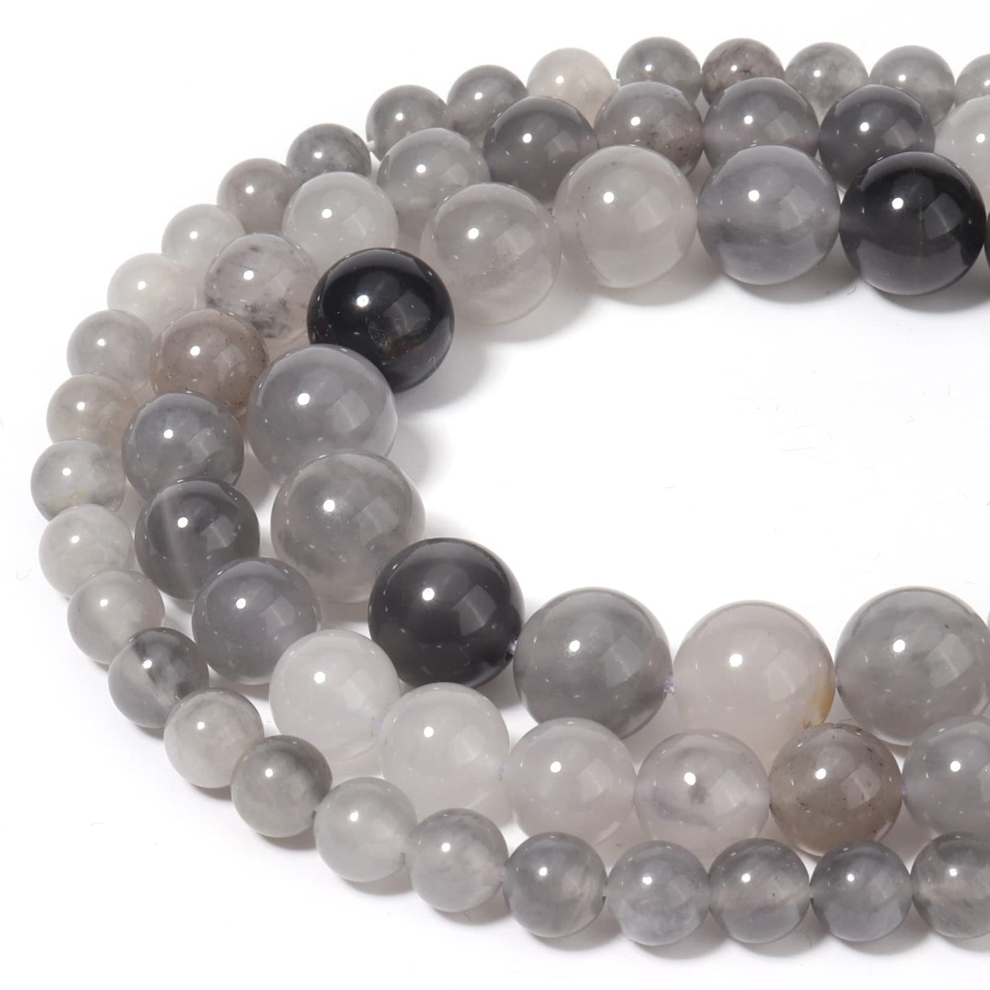 45pcs 8mm Natural Cloudy Quartz Crystal Gemstone Beads Energy Healing Crystal Round Loose Stone Beads for Jewelry Making, DIY Bracelets Necklaces