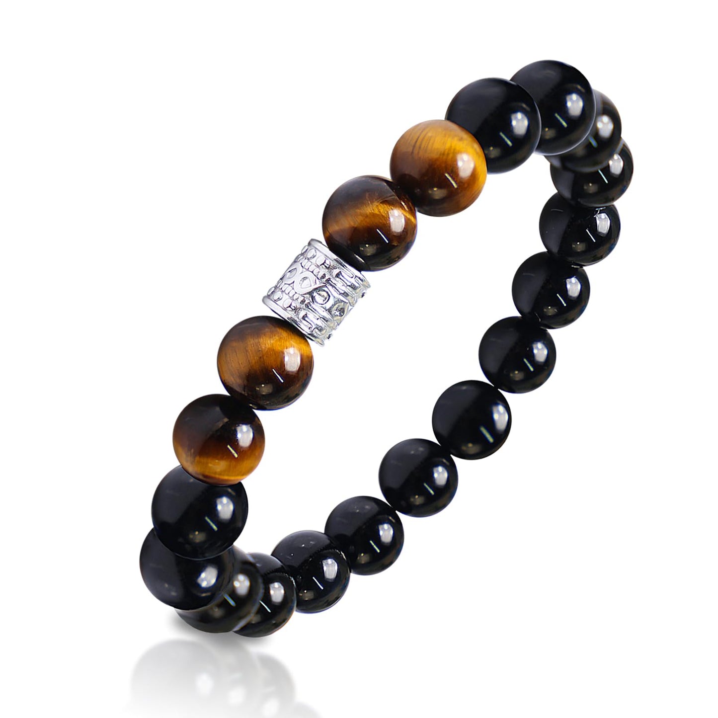 Tiger Eye Obsidian Beaded Bracelets For Men Gemstone Bracelets For Men &Women Fashion Natural Stone Men‘s Jewelry (yellow& black)