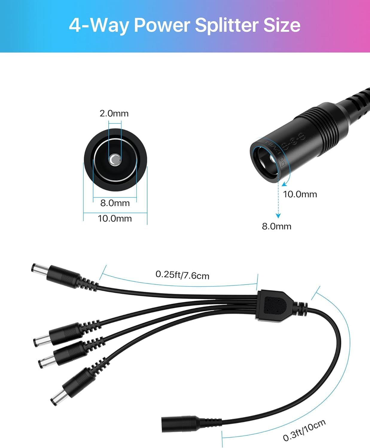ZOSI 12V 2A 100V-240V US AC to DC Power Supply Adapter & 4-Way Power Splitter Cable for CCTV Home Security Camera Surveillance System
