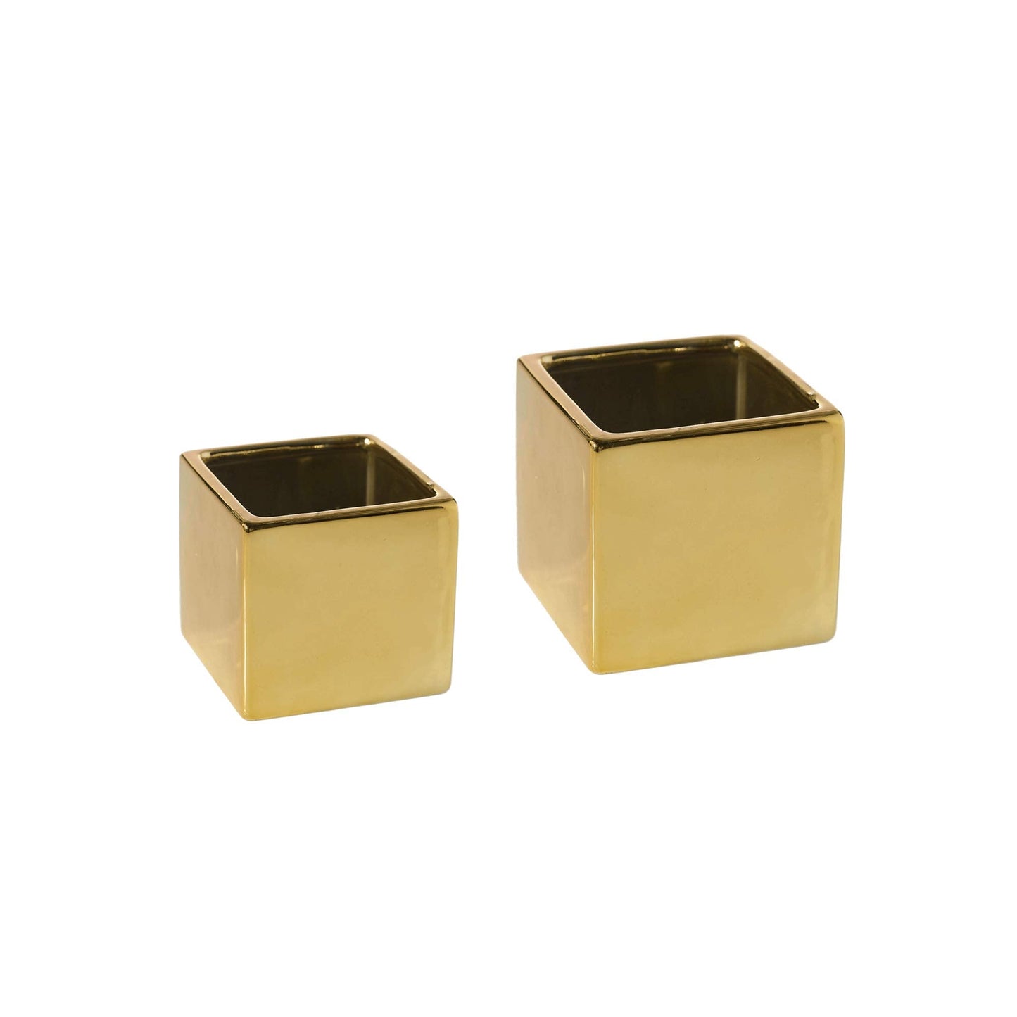 WGV Ceramic Cube Vase Width 6.5" Height 6" (Fits 6" Pot) Elegant Modern Block Square Floral Planter Terrarium Container Table Dresser for Event Accent Home Office Decor Gold 1 Piece