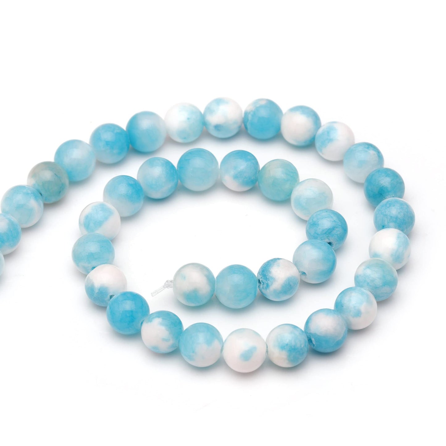 Youngbling Natural Gemstone Beads for Jewelry Making,8mm Blue White Jade Polished Round Smooth Stone Beads for Bracelet Necklace 15 Inch
