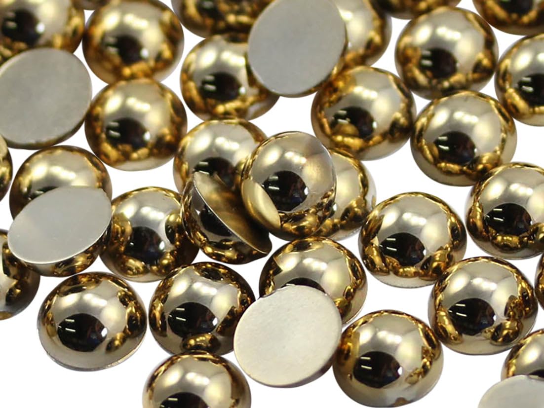 Allstarco 13mm Gold Flat Back Acrylic Round Pearl Cabochons Plastic Rhinestones Pearl Gems Embellishments for Jewelry, Crafts, Costumes, Card Invitations, Cosplay - 30 Pieces