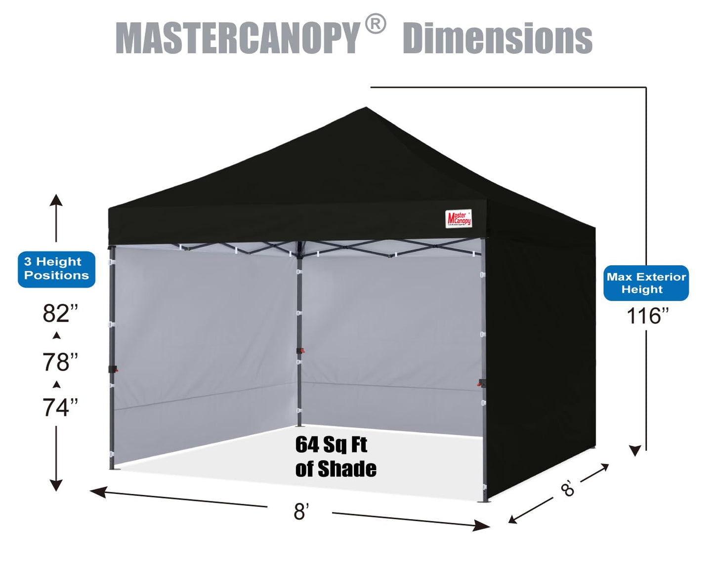 MASTERCANOPY Heavy Duty Pop-up Canopy Tent with Sidewalls (8x8,Black)