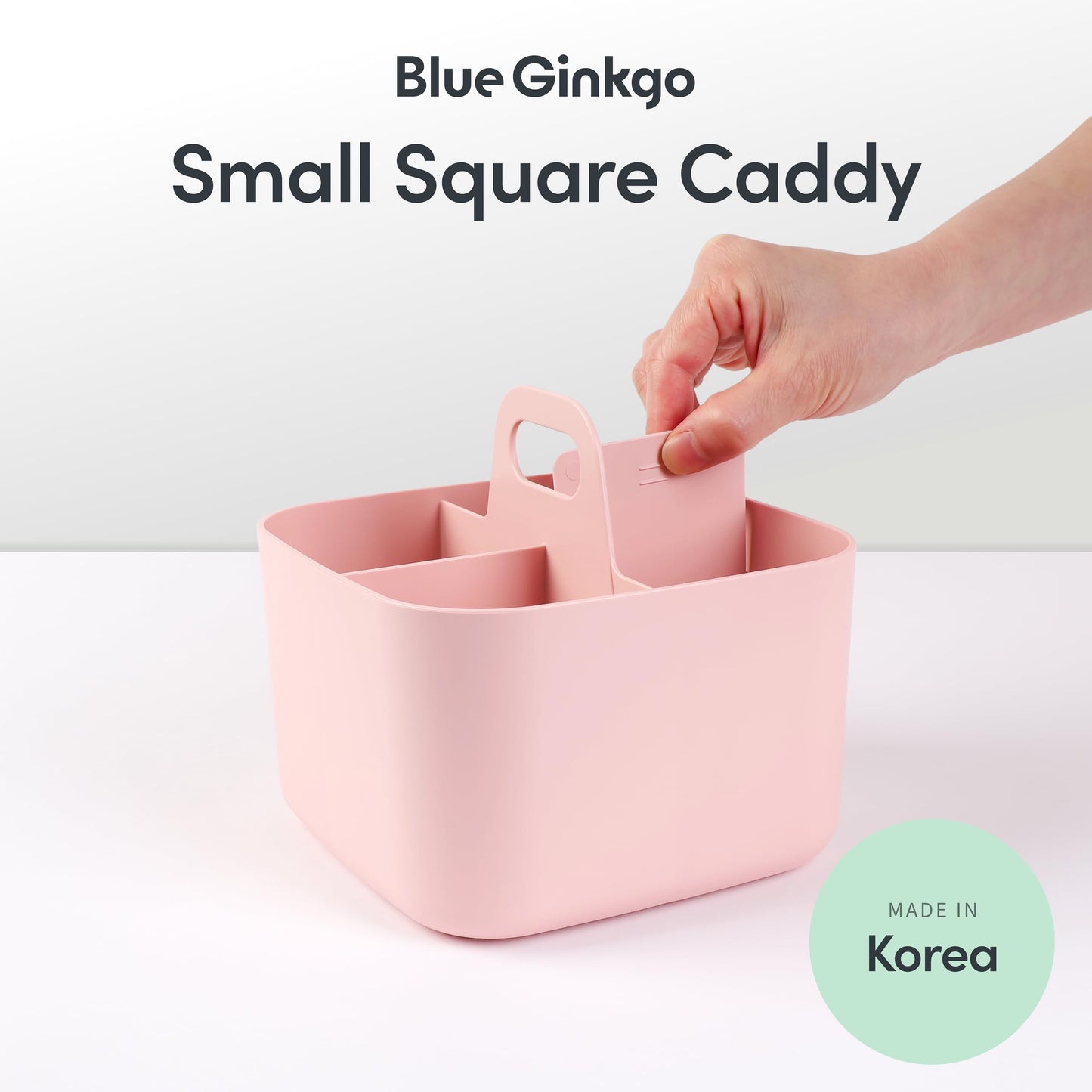 BLUE GINKGO Small Stackable Organizer Caddy – Korean-Made Portable Tote for Bathroom, Office, Crafts, or School Supplies (Square, Pink)