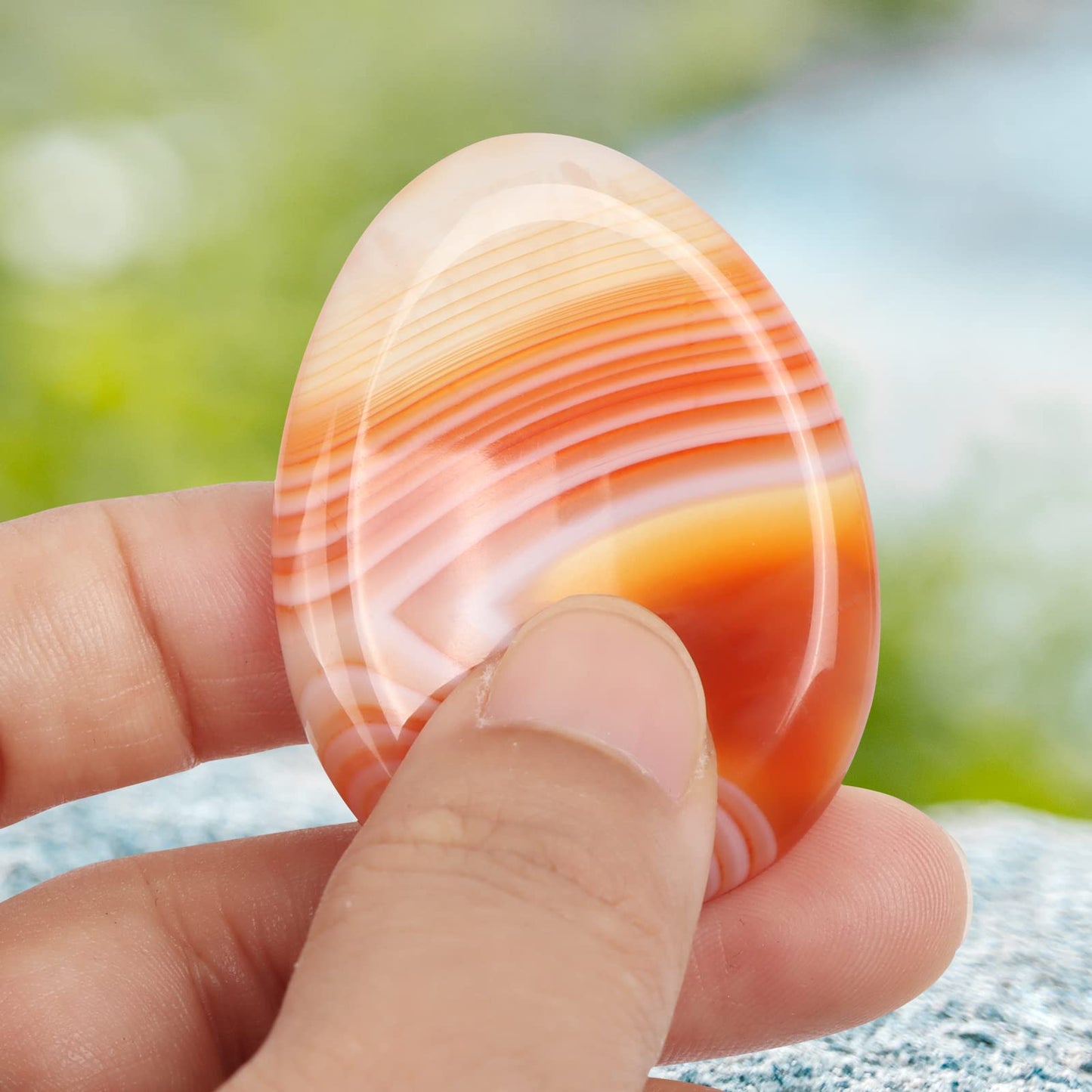 Artistone Red Carnelian Agate Crystal Thumb Worry Stone Hand Carved Healing Crystal Pocket Stone for Anxiety, Stress Relief, Meditation Reiki, Teardrop Shaped