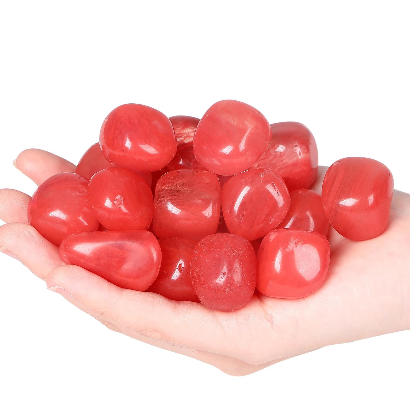 YATOJUZI Cherry Quartz Natural Healing Crystals Bulk Tumbled Polished Pocket Stones Crystal for Energy Reiki Tumbling Cabbing Balancing Decoration Home Decor Gemstones Meditation Therapy 100g