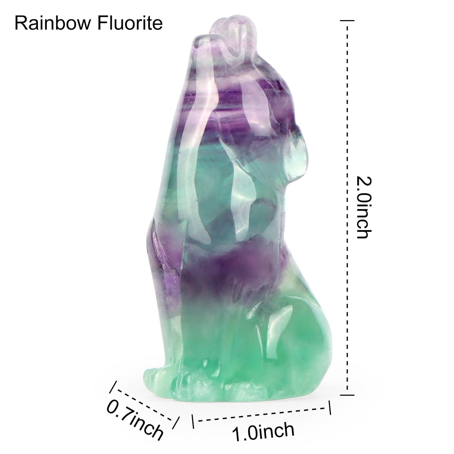 Artistone Rainbow Fluorite Head Up Wolf Statue 2" Howl Wolves Figurine Decor Ornament for Home Table Centerpiece Ornament Healing and Crystal Stone Pocket Animal Sculpture with Gift Case