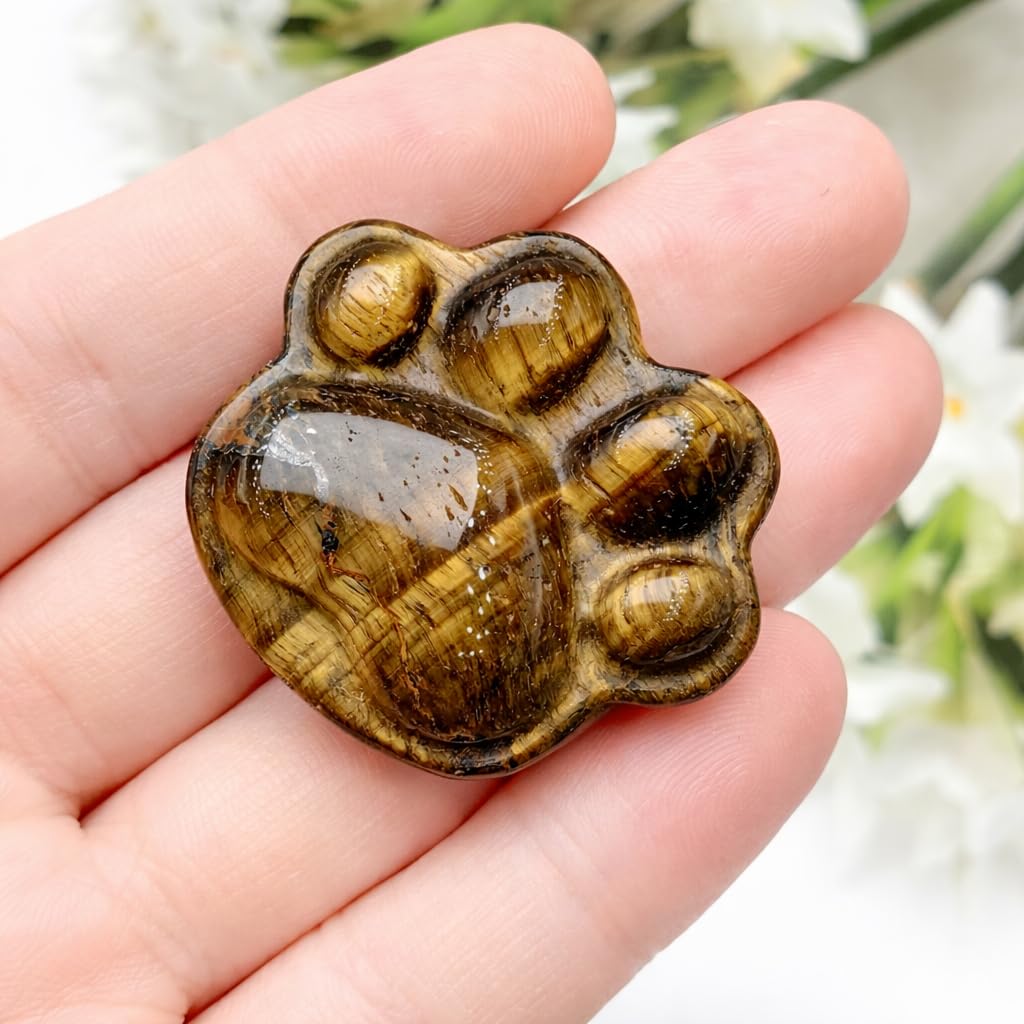 BEAUSIOO 1.6 Inch Tiger's Eye Animal Paw Worry Stone, Healing Crystal Palm Stone for Stress & Anxiety Relief, Ultra Smooth Polished Natural Stones, with Velvet Pouch