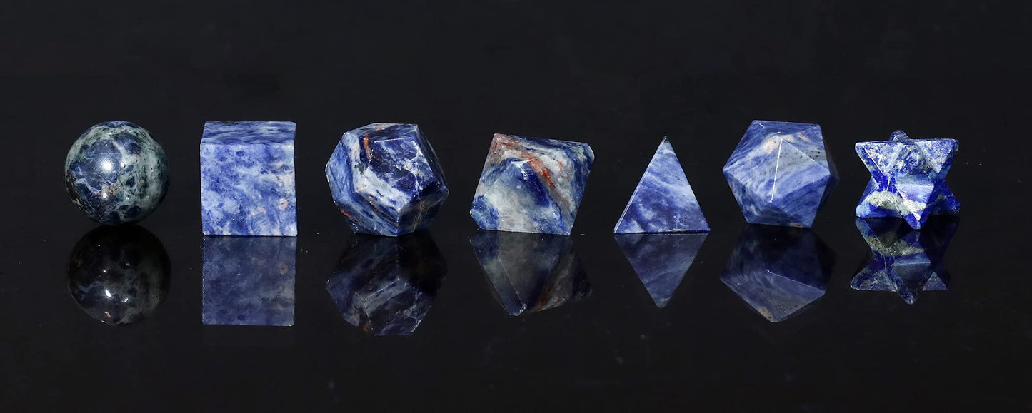 Crocon Sodalite 7Pcs Platonic Solids Crystal Geometry Set, Platonic Solids Sacred Geometric Stones for Meditation Reiki Balancing Healing Chakra Stone Cleansing Spiritual Good Luck (15-20 mm)