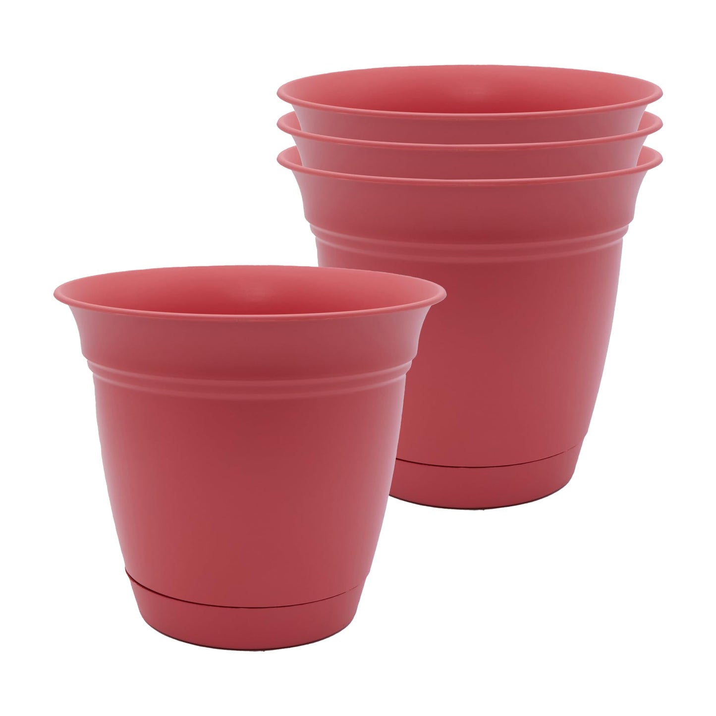 The HC Companies 6 Inch Eclipse Round Planter Pots with Drainage Holes & Attached Saucer, Lightweight UV-Resistant Plastic Indoor & Outdoor Planters, 4-Pack Flower Pots for Garden & Home Decor, Rose