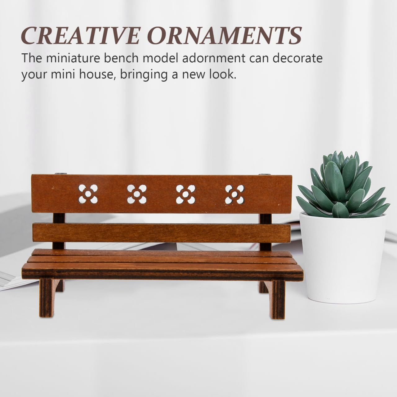 Hemoton Miniature Garden Bench 4.72 Inch Rustic Wooden Dollhouse Outdoor Furniture Micro Landscape Decor for Mini House Accessories