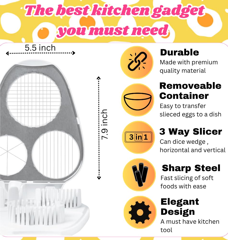 3 in 1 egg slicer for hard boiled eggs heavy duty - Handy Kitchen Dicer - Find Your Hidden Gift Inside The Box -Heavy Duty Stainless Steel Egg Cutter for soft food Strawberry, Mushroom