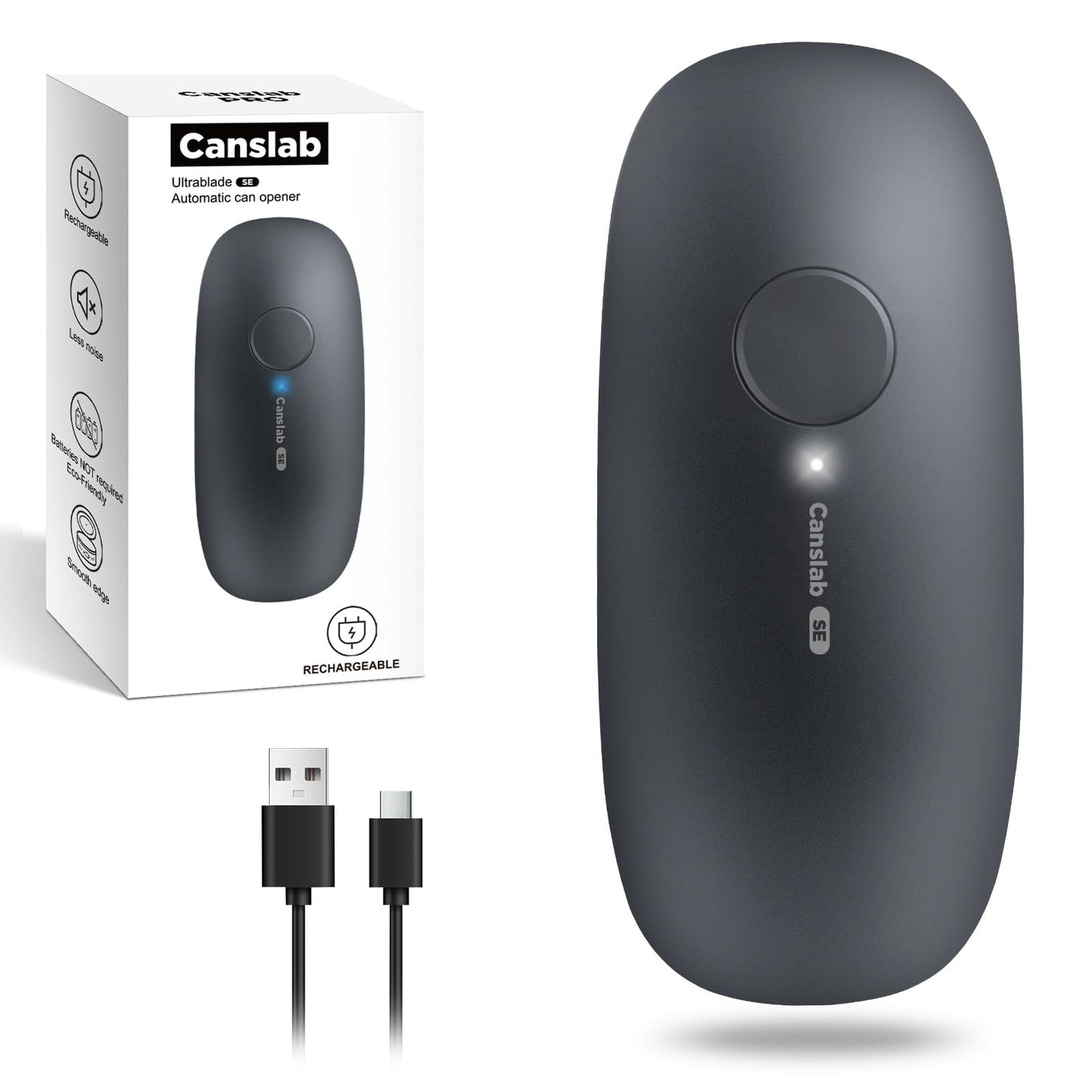 Canslab Ultrablde SE - USB Rechargeable Electric Can Opener for Kitchen for Seniors with Arthritis- Cordless Battery Powered Automatic, Side Cut, Smooth Edge, Handsfree, for Small or Large Cans, Grey