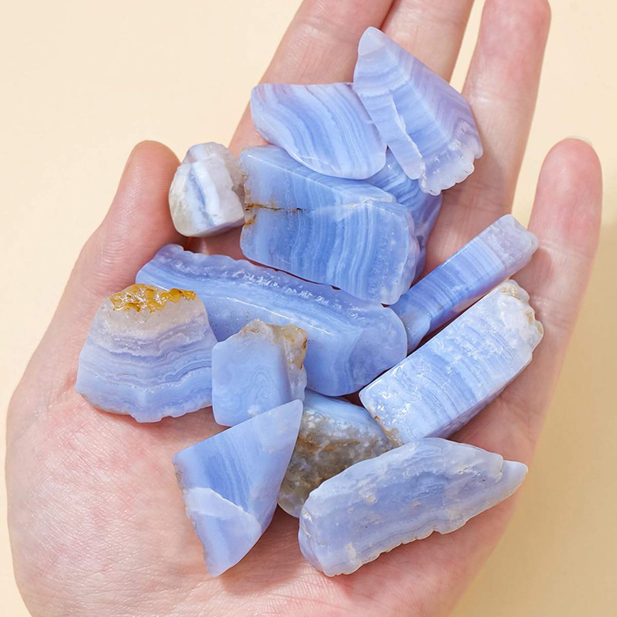 Erliway 1.25-2" Blue Lace Agate Raw Stone and Healing Crystals, Natural Rough Stone for Tumbling, Cabbing, Fountain Rocks, Decoration, Raw Crystal and Healing Stones for Polishing, Wicca & Reiki