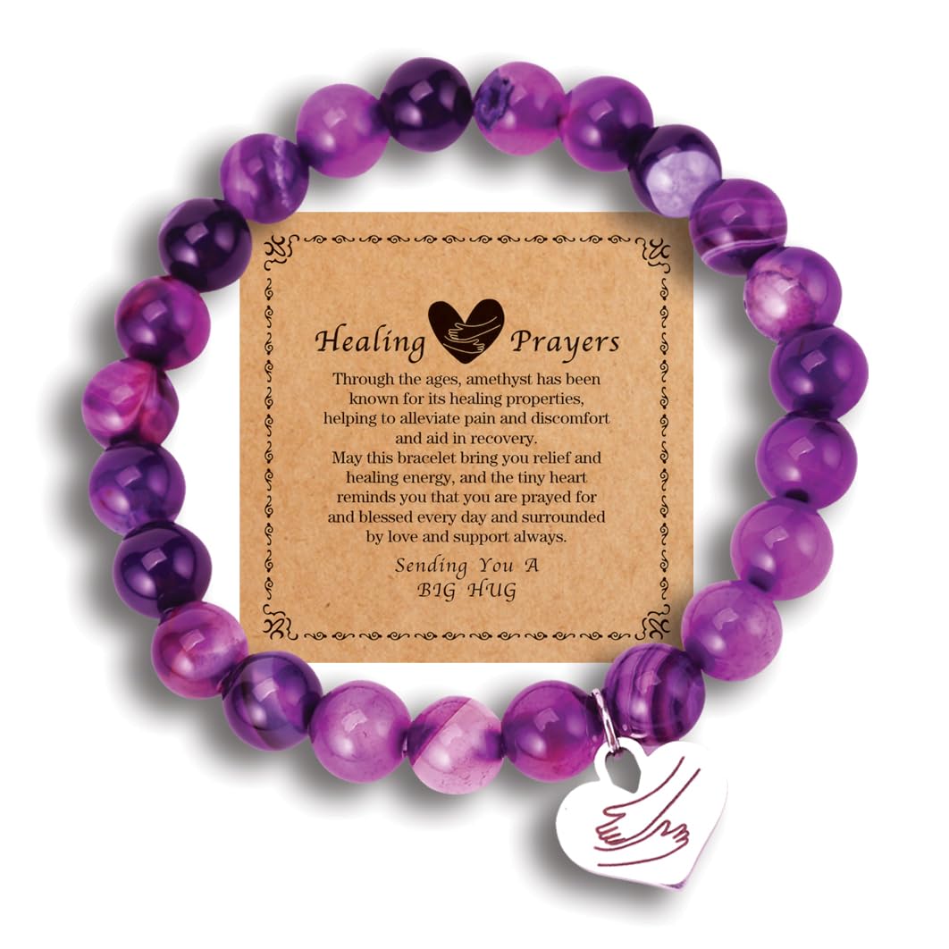 Encouragement Healing gifts,Natural Stone Amethyst Bracelet for Women ,Those Facing Illness or Anxiety to Get Well Soon, Inspirational Gifts on Thanksgiving Christmas Valentine's Day (Agate amethyst)
