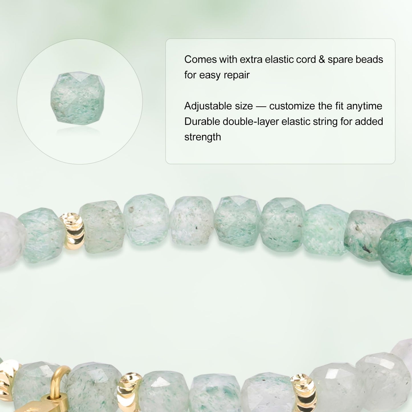 MesoAura Green Strawberry Quartz Crystal Bracelet for Women & Men – Handmade Gemstone Beaded Bracelet, Heart Chakra Stone for Love, Compassion & Creativity – Adjustable Crystal Jewelry Gift (Heart Garden Green Strawberry Quartz Bracelet)