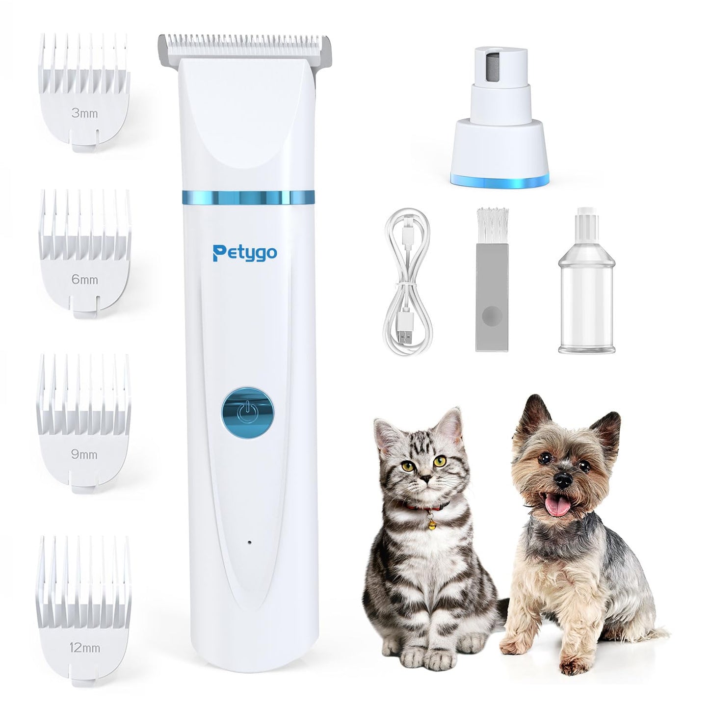 PETYGO 2-in-1 Dog & Cat Grooming Kit - Rechargeable Cordless Pet Hair Clippers with Nail Grinder & Paw Trimmer & 4 Guide Combs, Low Noise Dog Clippers for Grooming Small Medium Pets