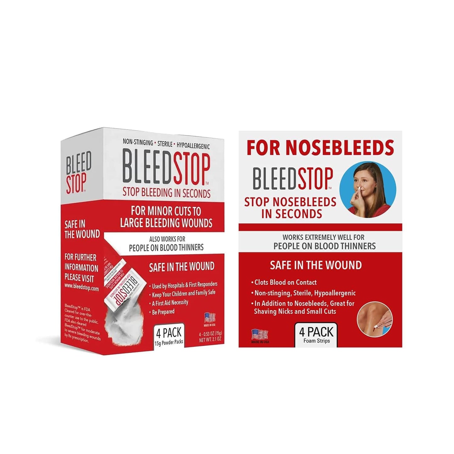 BleedStop™ First Aid Powder and Strip for Blood Clotting, Trauma Kit, Blood Thinner Patients, Camping Safety, and Survival Equipment for Moderate to Severe Bleeding Wounds or Nosebleeds