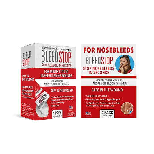 BleedStop™ First Aid Powder and Strip for Blood Clotting, Trauma Kit, Blood Thinner Patients, Camping Safety, and Survival Equipment for Moderate to Severe Bleeding Wounds or Nosebleeds